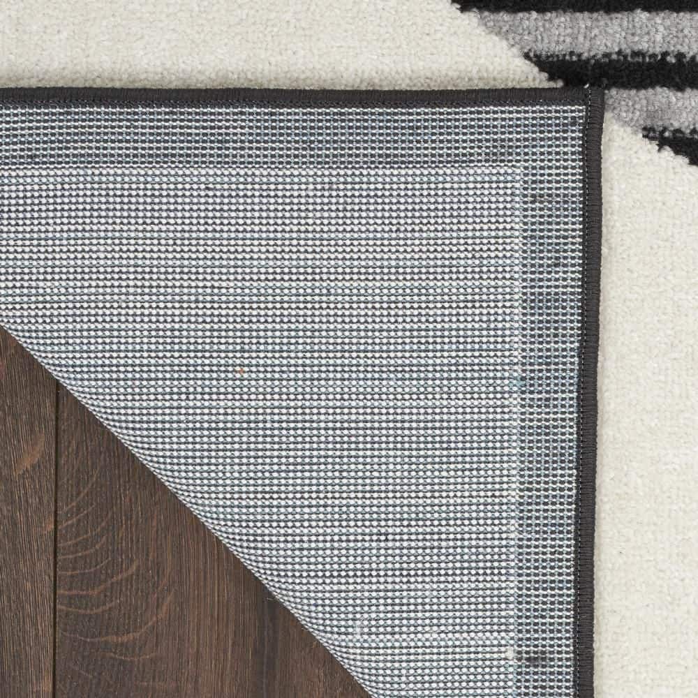 Ivory & Black Geometric 6'x9' Synthetic Easy-Care Rug