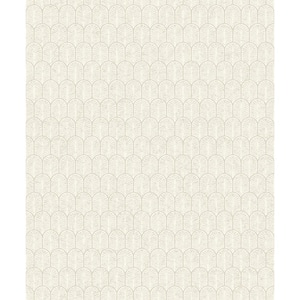 Lustre Collection White Geometric Arch Shimmer Finish Paper on Non-woven Non-pasted Wallpaper Roll