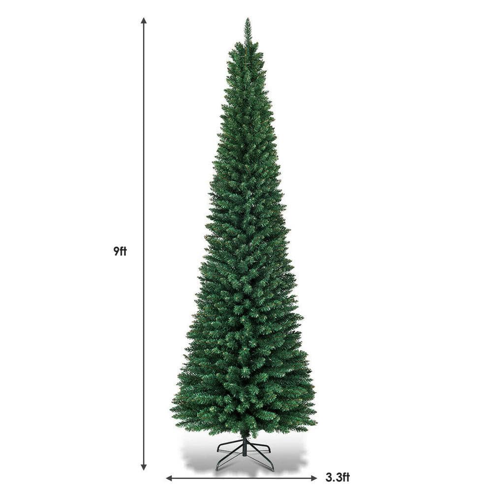 Slim Green PVC 9' Artificial Christmas Tree with Metal Stand