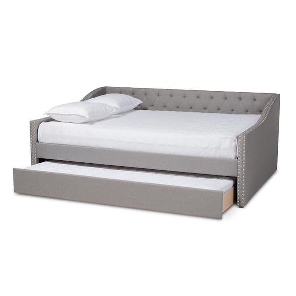 Baxton Studio Haylie Light Gray Queen Trundle Daybed