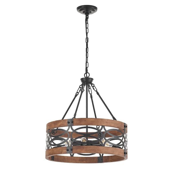 Farmhouse 6-Light Brown Drum Industrial Cage Chandelier for Living Room with No Bulbs Included