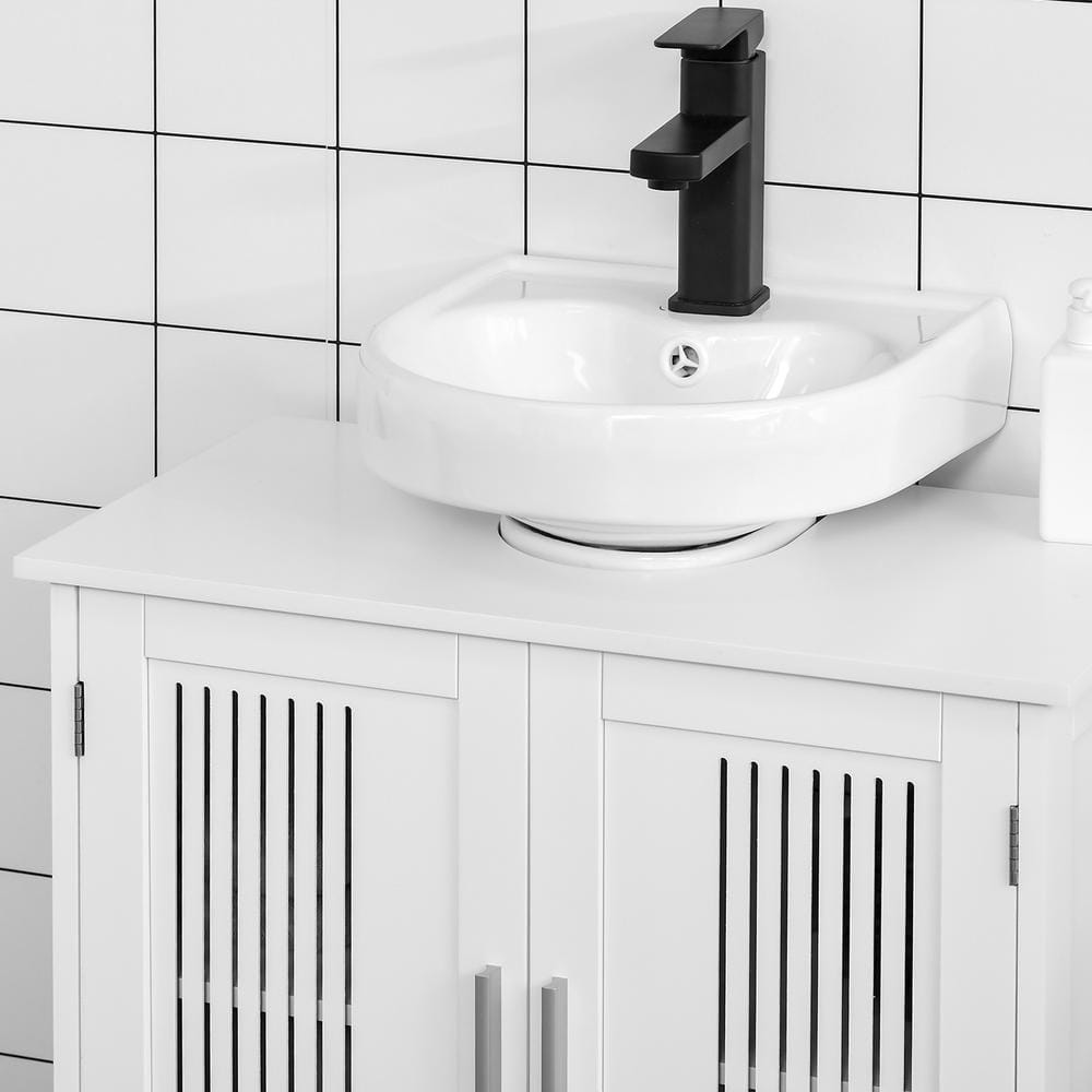 White MDF Pedestal Under Sink Cabinet with Adjustable Shelves