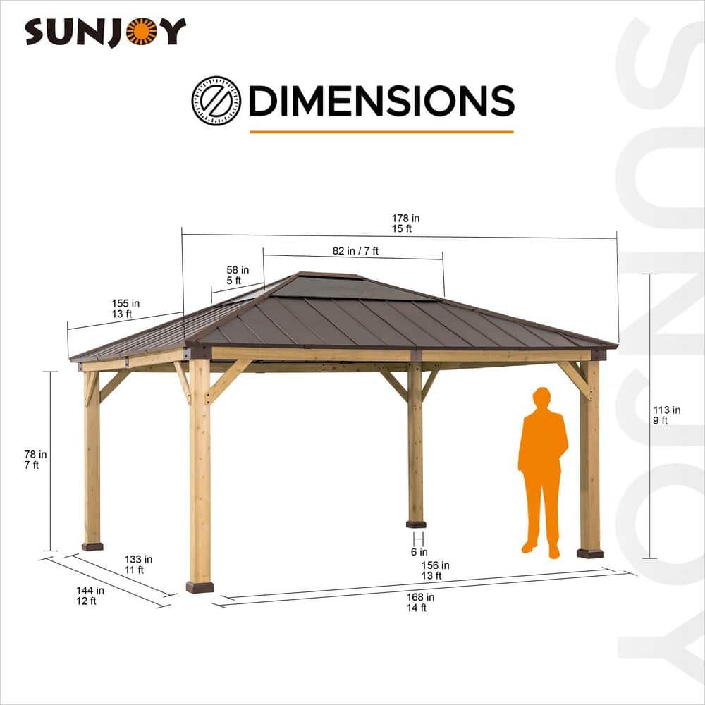 Cedar Framed Gazebo with Brown Steel Hardtop and Skylight