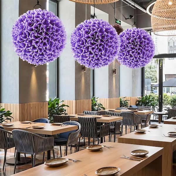 11 in. Purple Faux Boxwood Balls with Reliable Sun-Protective PE Material Mimic Leaves