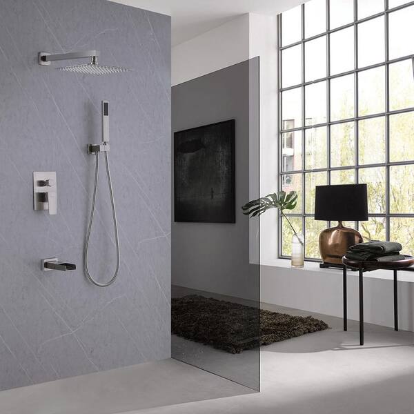 Single-Handle 3-Spray Square High Pressure Tub and Shower Faucet in Brushed Gold (Valve Included)