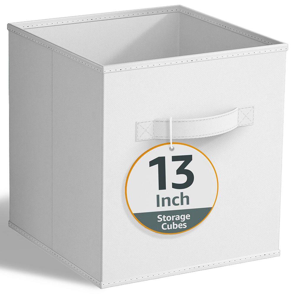 Large Storage Cubes w/ Handles, White 13 in. x 13 in. Fabric Decorative Basket (Set of 1), Clothes and Closet Organizer