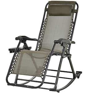 Folding Zero Gravity Rocking Lounge Chair with Cup Holder Tray, Durable Fabric and Folding Design in Grey