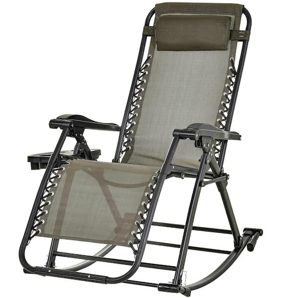 Outsunny Folding Zero Gravity Rocking Lounge Chair with Cup Holder Tray, Durable Fabric and Folding Design in Grey