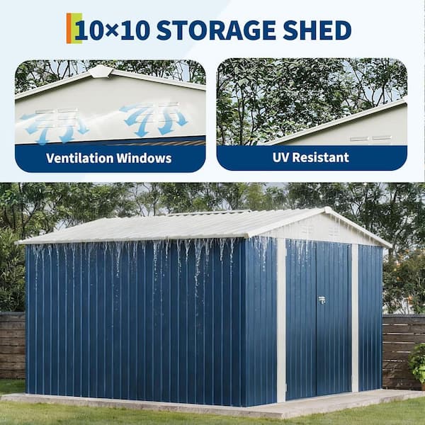 Garvee 10 ft. W x 10 ft. D Outdoor Metal Storage Shed with Sloping