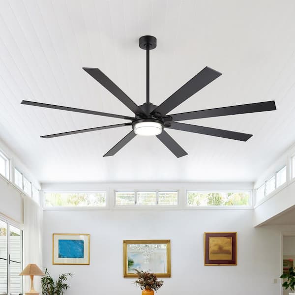 Appleton 80 in. Black Industrial Ceiling Fan with Integrated LED, 8 Black/Brown Blades, Downrod and Remote Included