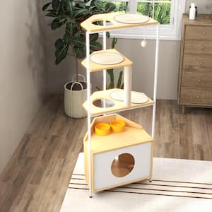 Corner Cat Tower Cat Tree with Scratching Post Cat Condo with Feeding Station Climbing Platforms Pet Furniture