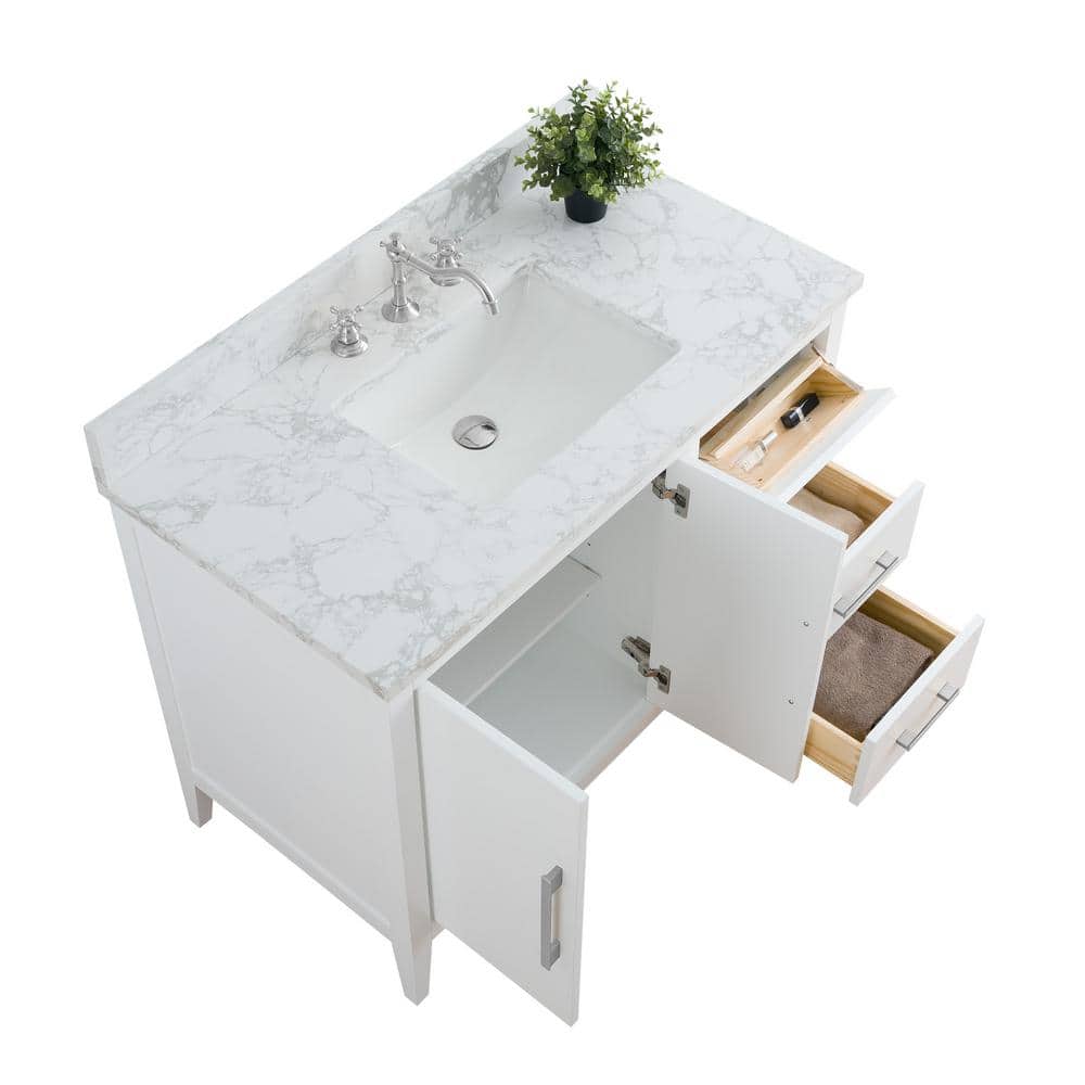 42'' White MDF Freestanding Single Bathroom Vanity with Engineered Marble Top