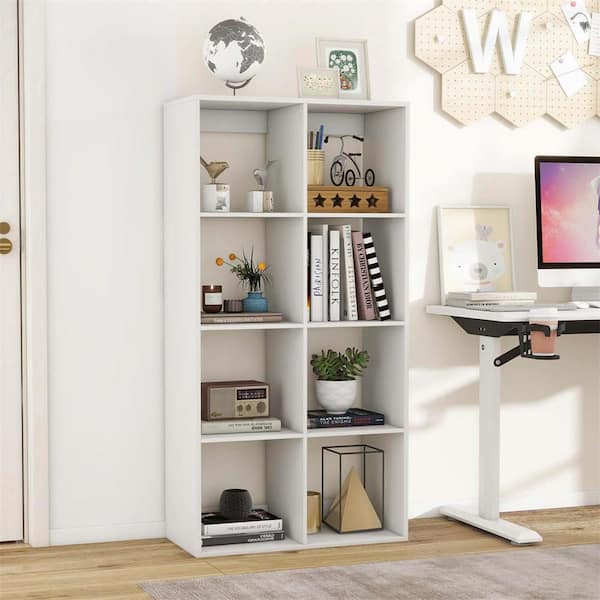54 in. Tall Wood 8-Cube Open Bookcase with Anti-Tip Kits Home Modern Style Storage Shelf for Study