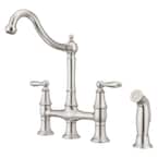 Courant Two Handle Bridge Kitchen Faucet with Side Spray in Stainless Steel