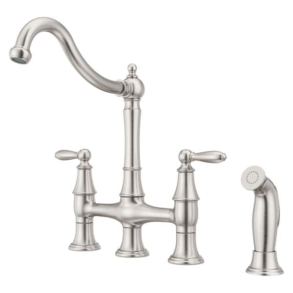 Pfister Courant Two Handle Bridge Kitchen Faucet with Side Spray in Stainless Steel