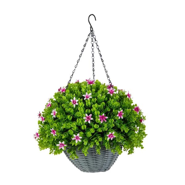 21 in. UV Resistant Green Artificial Lily and Eucalyptus Hanging Basket (Indoor/Outdoor)
