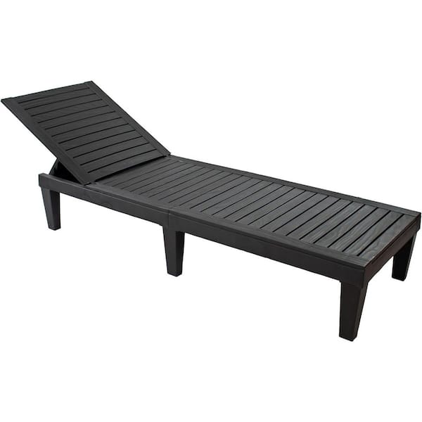 Black Outdoor Plastic 5-Position Adjustable Chaise Lounge Chair Weatherproof UV protected