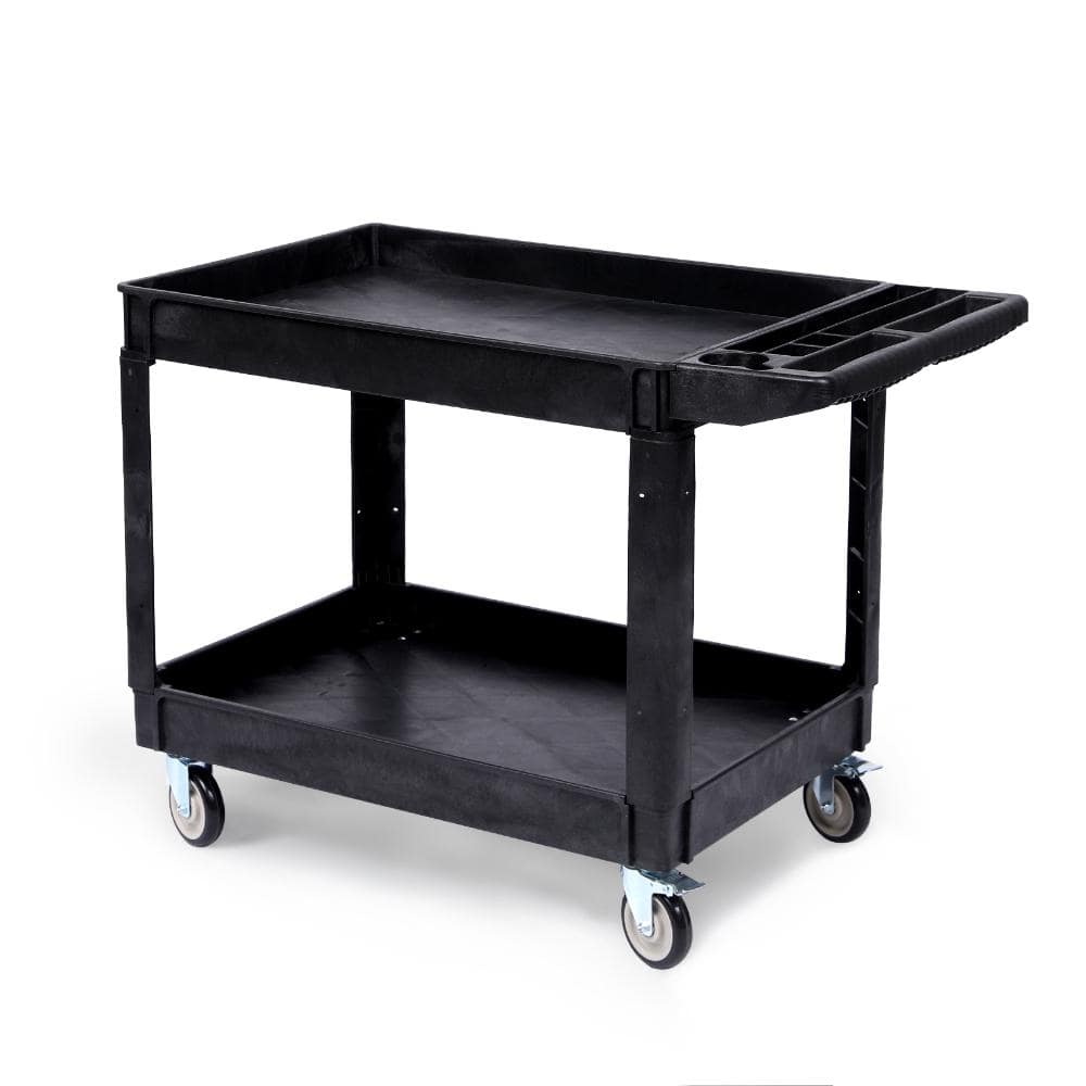 2-Tier Utility Cart on Wheels, 550LBS Capacity Heavy Duty Plastic Service Cart with 360° Swivel Wheels (2 with Brakes)