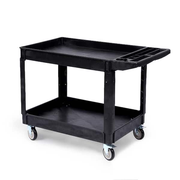 2-Tier Utility Cart on Wheels, 550LBS Capacity Heavy Duty Plastic Service Cart with 360° Swivel Wheels (2 with Brakes)