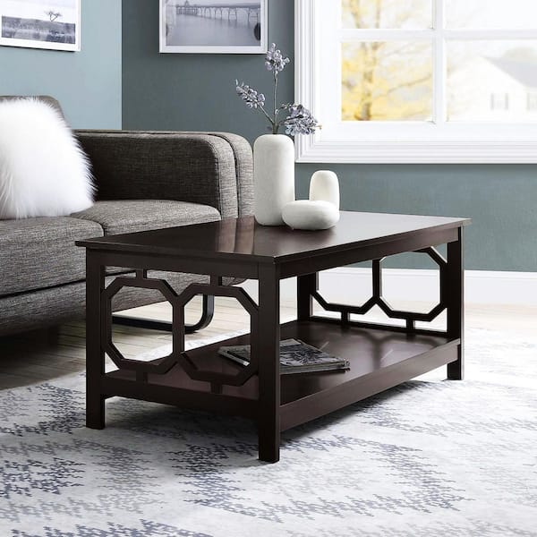 Omega 38.5 in. (L) Espresso 17.75 in. (H) Rectangle Wood Coffee Table with Bottom Shelf