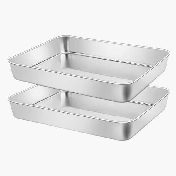 12.3 qt. Silver Stainless Steel Dish Nonstick Deep Rectangle Pan Oven Safe for Bread Lasagna Cake Casserole with Rack