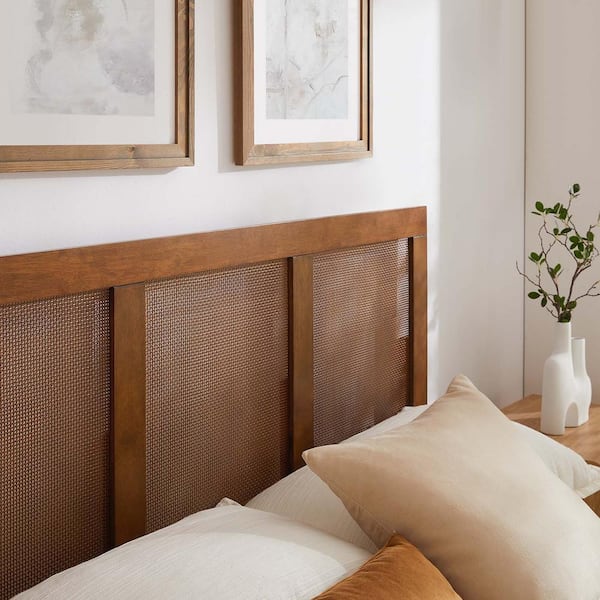 MODWAY Sirocco Rattan and Wood Full Platform Bed in Walnut MOD