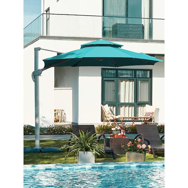 JEAREY 10 Ft. Aluminum Cantilever Umbrella With Cover In Peacook Blue ...