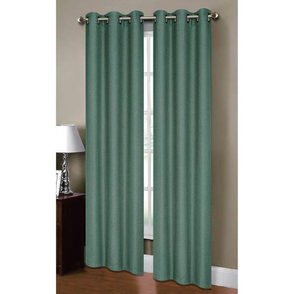 Bella Luna Teal Solid Grommet Room Darkening Curtain - 38 in. W x 84 in. L (Set of 2)