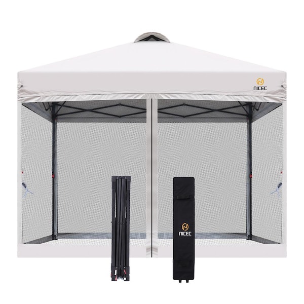 NICE C 10x10 ft. Khaki Canopy, Shelter, Pop Up Canopy, Gazebos, Sun Shelter, Portable Roller Carry Bag, Detachable Mesh Wall