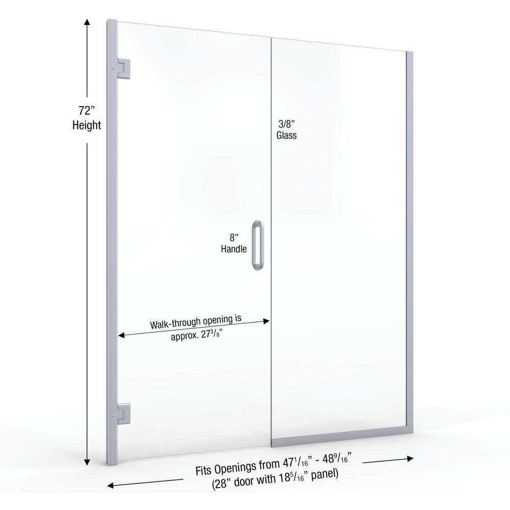 Coppia 48" Wide Clear Glass Frameless Hinged Shower Door