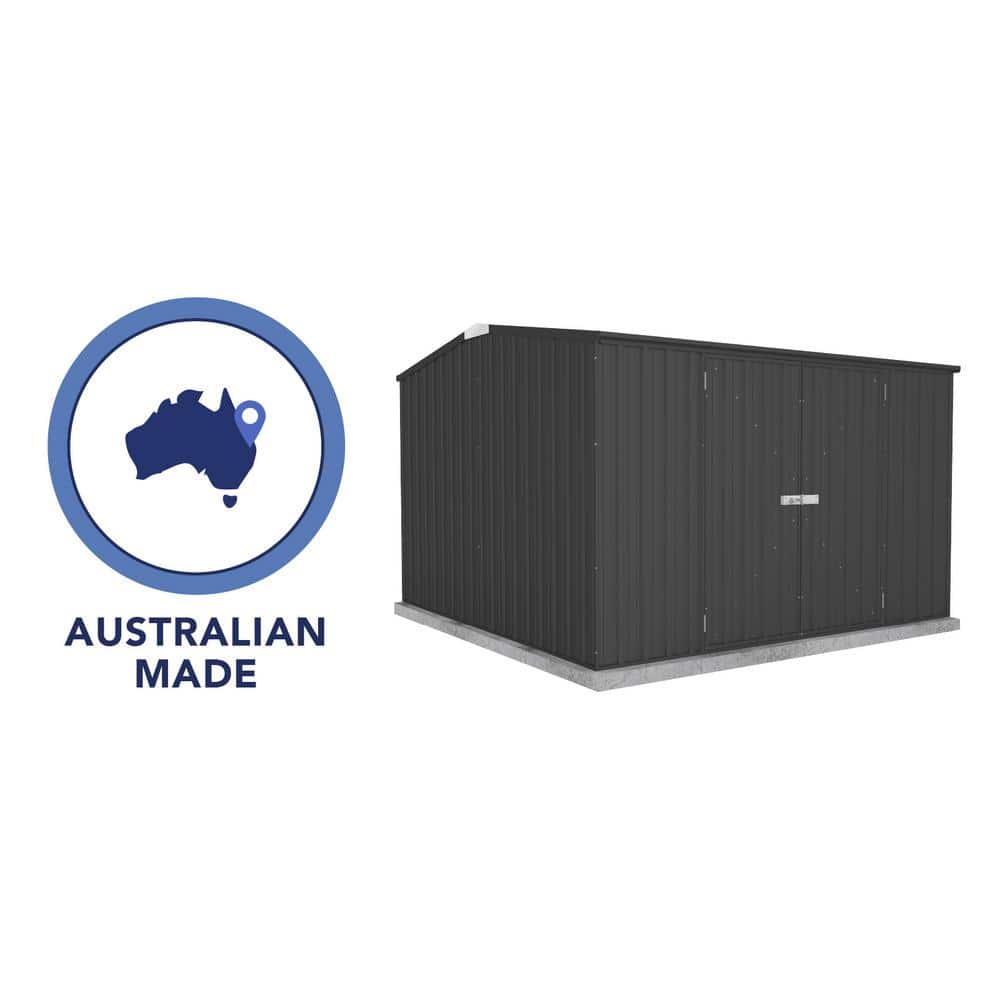 Absco 10' x 10' Gray Galvanized Steel Double Door Storage Shed