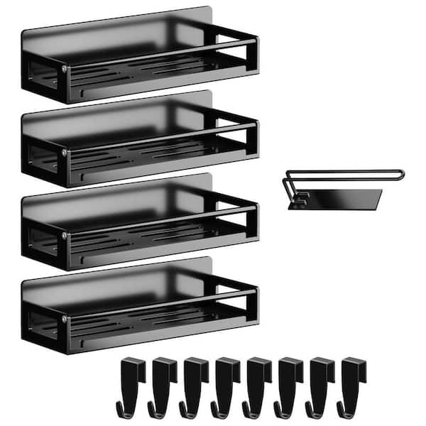 Magnetic Spice Storage Rack Organizer with 5 Shelves Black for Refrigerator and Oven with Paper Towel Holder