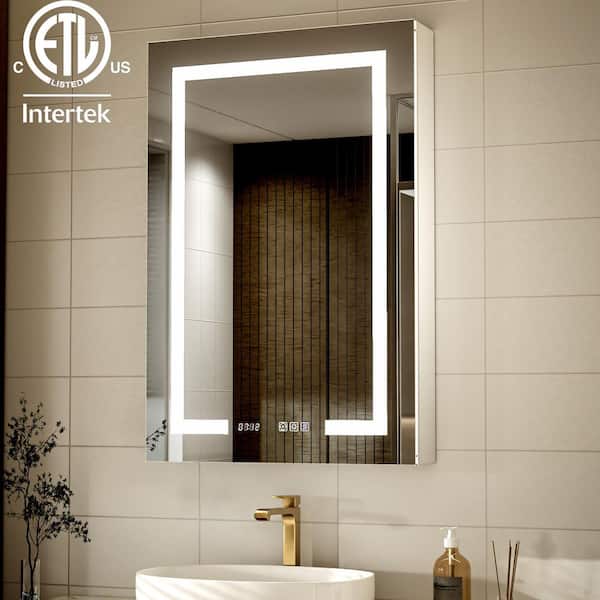 Unbranded 24 in. W x 36 in. H Rectangular Black Aluminum Medicine Cabinets with Mirror, LED Bathroom Mirror Cabinet, Righ Door