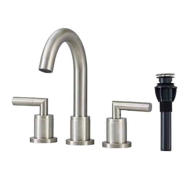 Fapully 8 in. Widespread 2-Handle High-Arc Bathroom Faucet with Pop Drain in Brushed Nickel