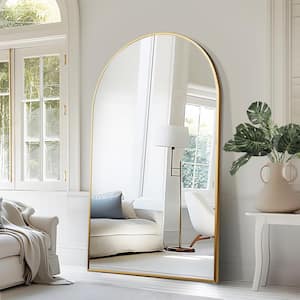 71 in. x 31 in. Modern Arched Shape Framed Gold Full Length Floor Standing Mirror