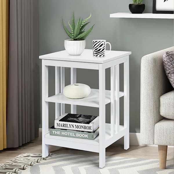 HONEY JOY White 3-tier Side Table Nightstand Sofa End Table Storage Display Shelf