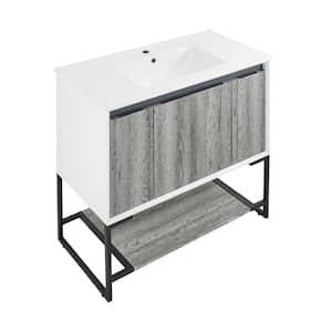 Marseille 36 in. Single, 2 Doors, 1 Drawer, Open Shelf Bathroom Vanity in White with White Countertop with White Basin