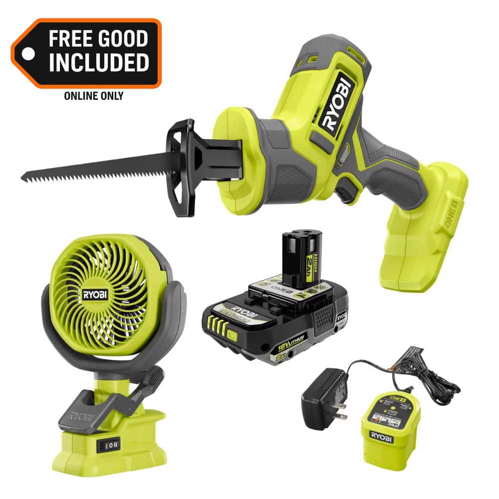 ONE+ 18V Cordless One-Handed Reciprocating Saw Kit, 2 Ah Battery with ONE+ 18V Cordless 4 in. Clamp Fan price history on PriceWatchPro