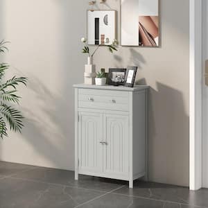 Gray Bathroom Floor Cabinet Wooden Storage Organizer with Drawer and Doors