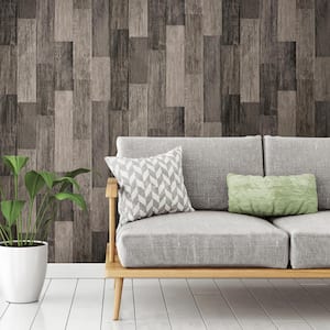 Weathered Wood Plank Black Vinyl Peel & Stick Wallpaper Roll (Covers 28.18 Sq. Ft.)