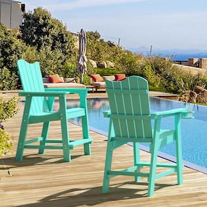 Apple Green Plastic Adirondack Outdoor Bar Stool with Cup Holder Weather Resistant Wave Design Bar Chair(2-Pack)