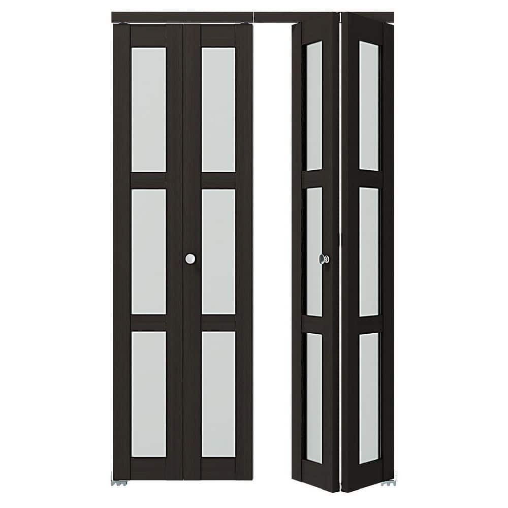 72 in. x 80 in. 3-Lite Frosted Glass, Solid Core, Dark Brown, MDF, PVC Covering, Bi-fold Door with All Hardware price history on PriceWatchPro