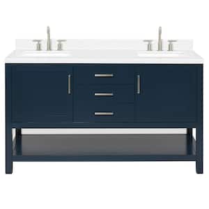 Bayhill 60.25 in. W x 22 in. D x 36 in. H Double Sink Freestanding Bath Vanity in Midnight Blue with Man-Made Stone Top