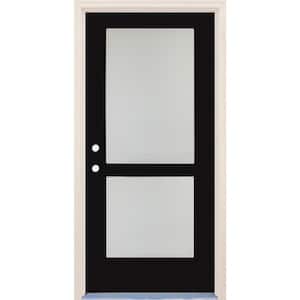 36 in. x 80 in. Right-Hand/Inswing 2 Lite Satin Etch Glass Onyx Painted Fiberglass Prehung Front Door with 4-9/16" Frame