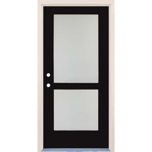 Builders Choice 36 in. x 80 in. Right-Hand/Inswing 2 Lite Satin Etch Glass Onyx Painted Fiberglass Prehung Front Door with 4-9/16" Frame