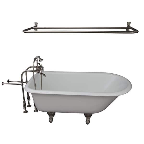 Barclay Products 5.6 ft. Cast Iron Ball and Claw Feet Roll Top Tub in White with Brushed Nickel Accessories