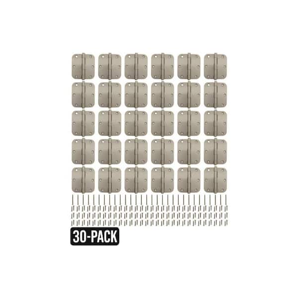30-Pack 3-1/2 in. x 5/8 in. Radius Satin Nickel Butt Door Hinge