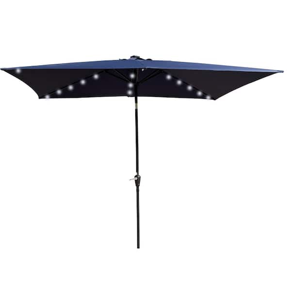 Unbranded 10 x 6.5t Solar LED Lighted Market Patio Umbrella with Crank and Push Button Tilt for Garden Backyard Pool in Navy Blue