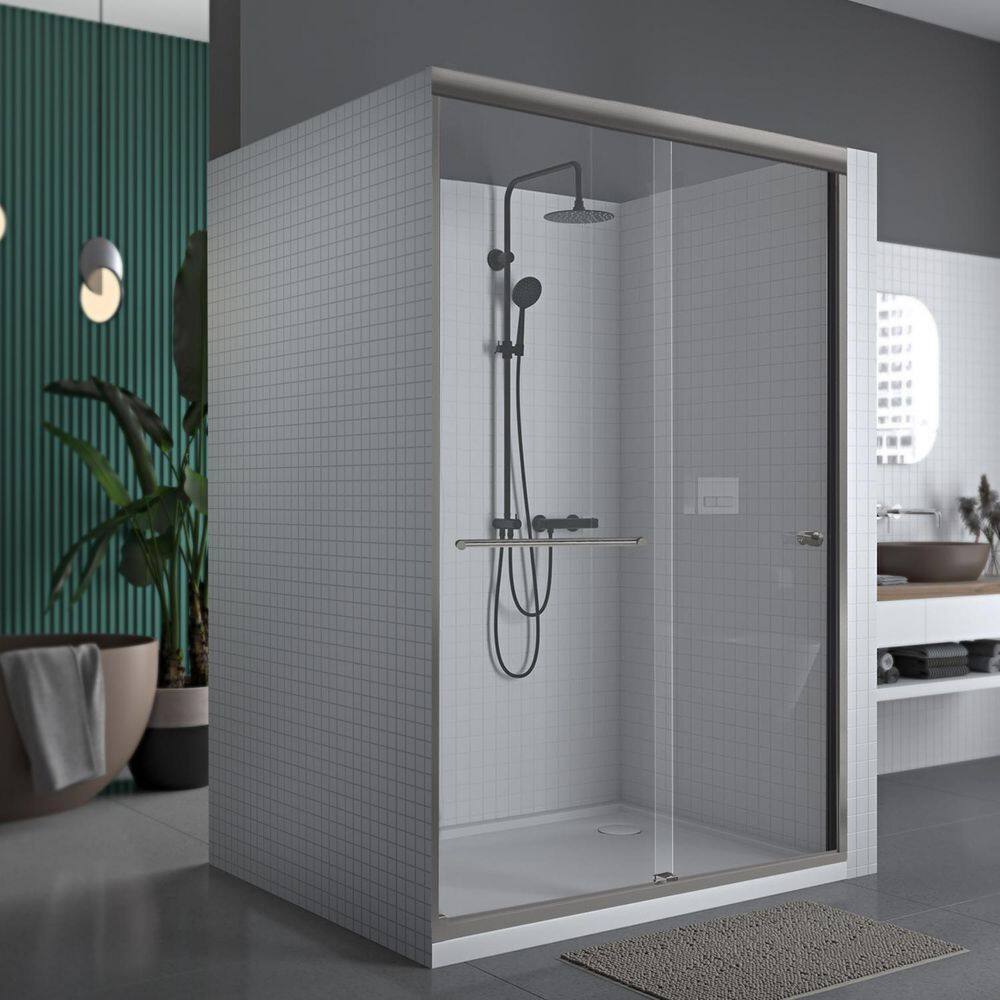 Sorrento Lux 60" x 62" Semi-Frameless Nickel Sliding Shower Door