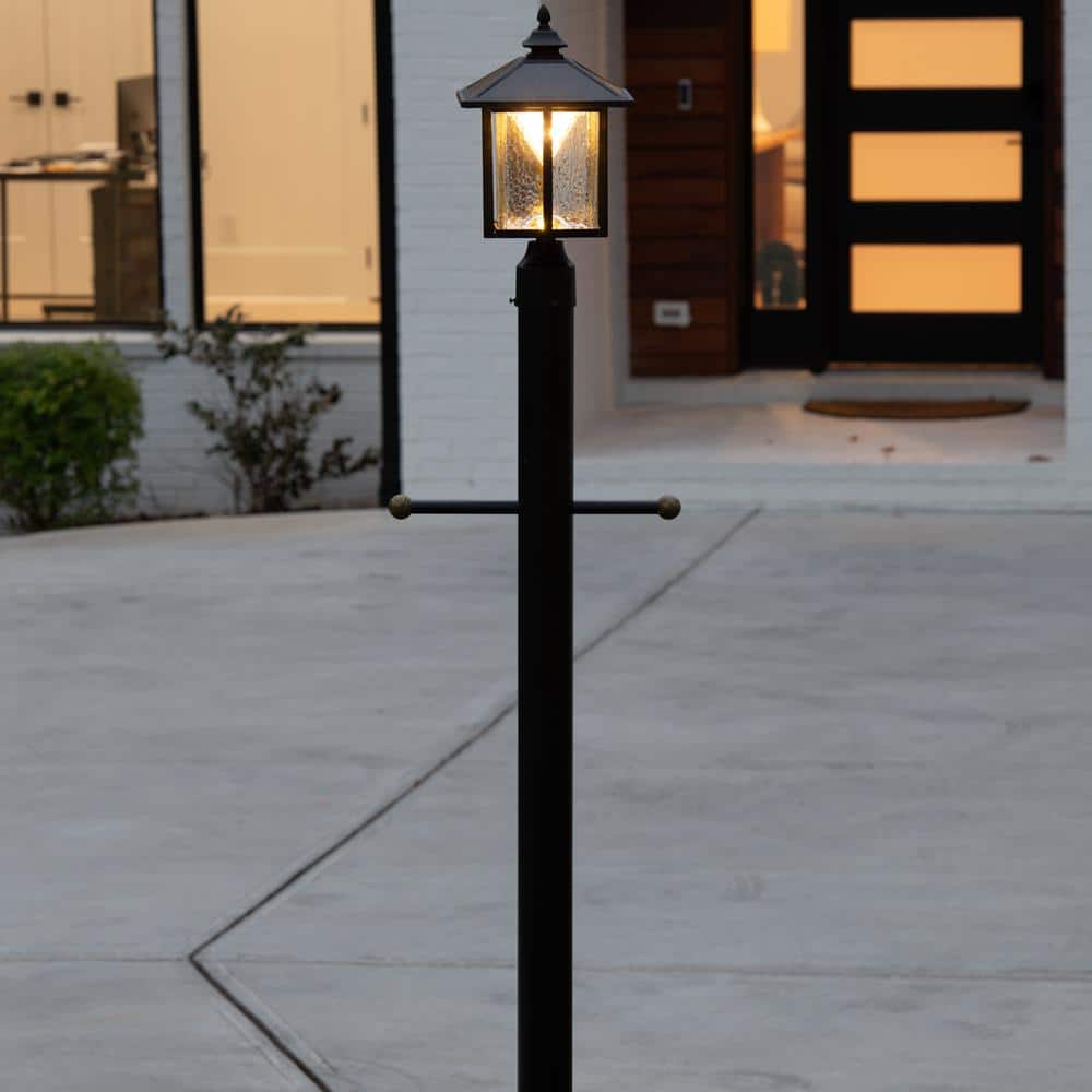 Casita Black Cast Aluminum Solar LED Lamp Post with Beveled Glass
